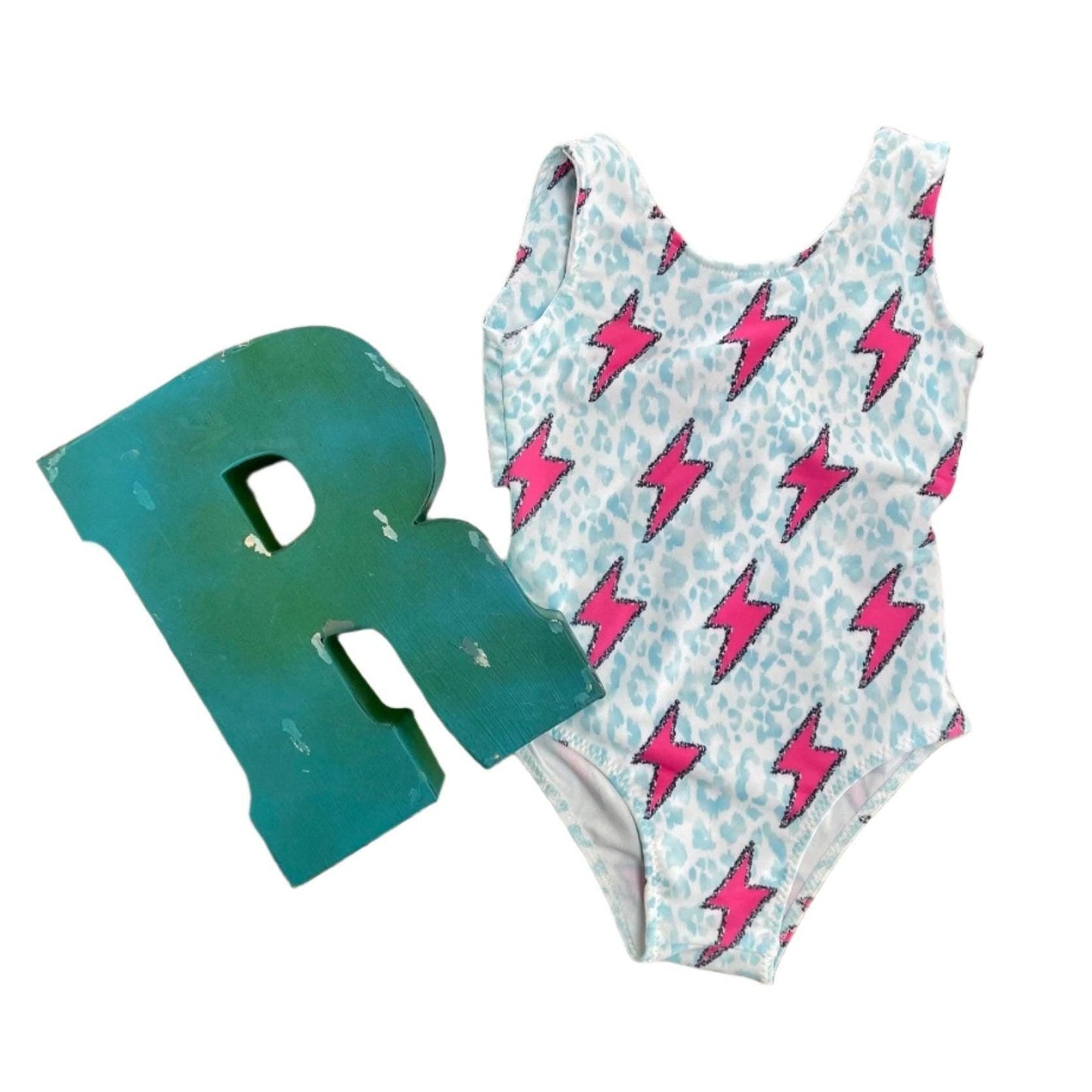 Girls Swimsuit, Pink Lightning Bolt Swimsuit