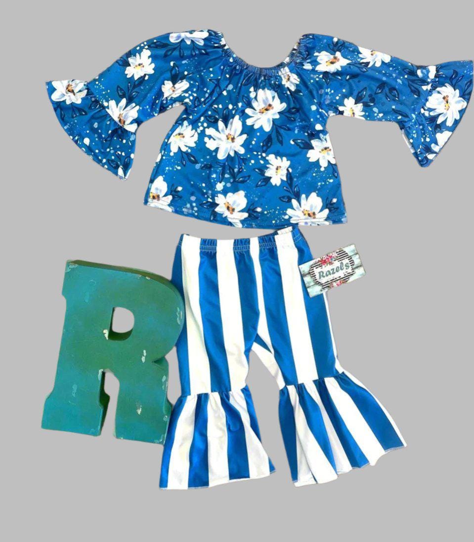 Daisy Blouse, Blue and White Striped Bell Bottom Pants