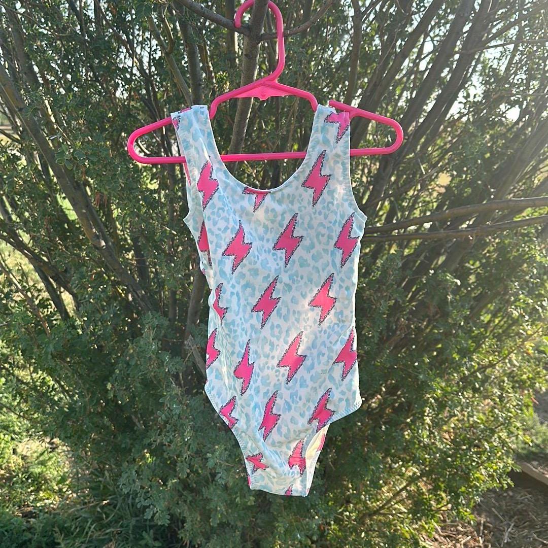 Girls Swimsuit, Pink Lightning Bolt Swimsuit