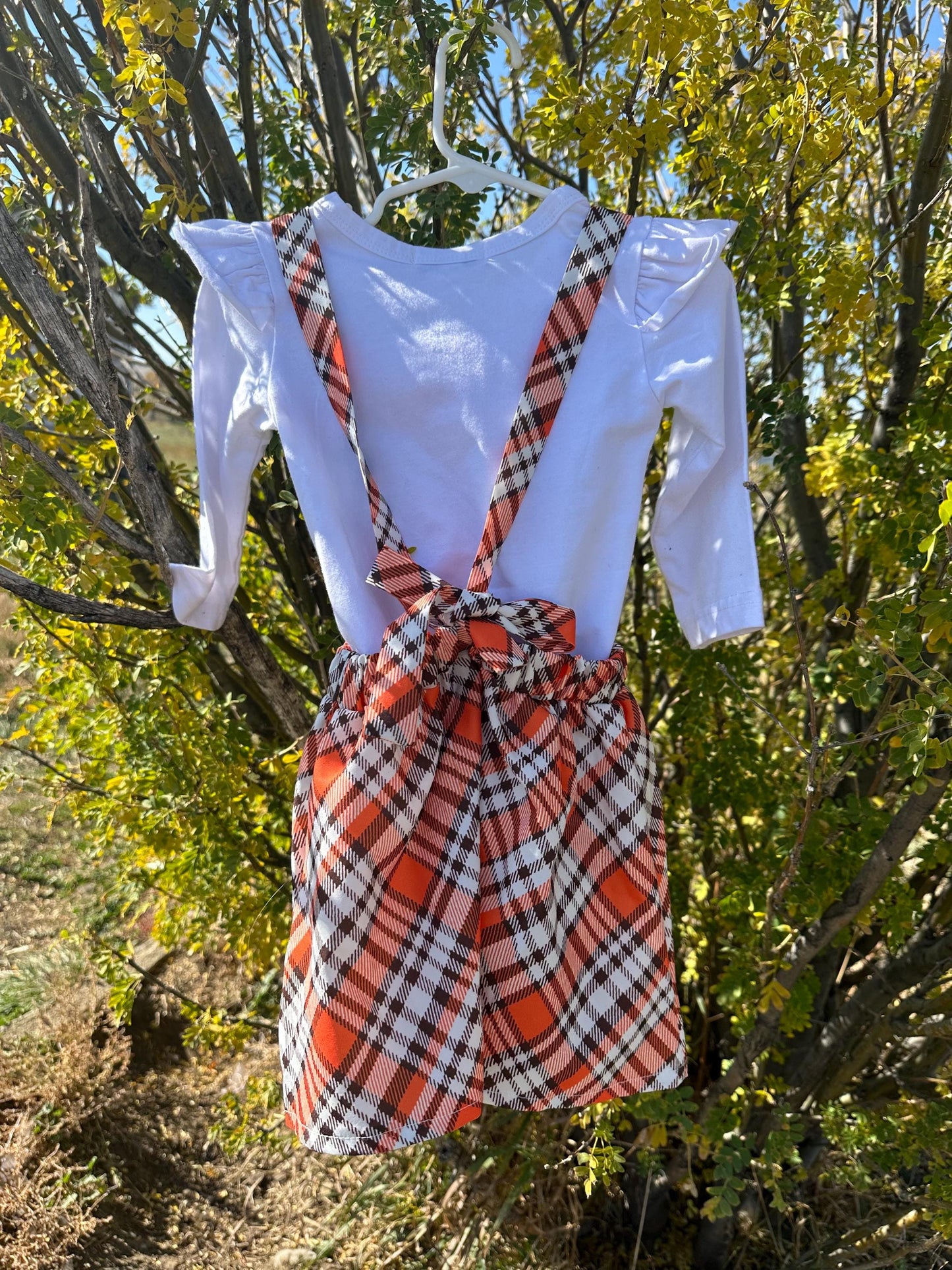Toddler Girl Thanksgiving Outfit ā Thankful Pumpkin Shirt & Fall Plaid Skirt | Cute Thanksgiving Clothing