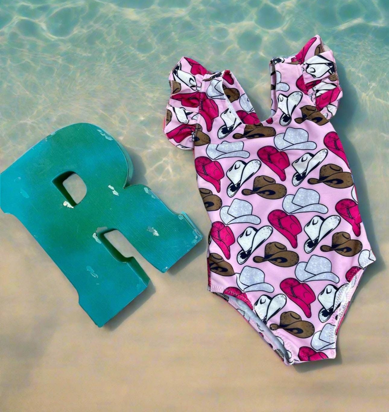 GIRLS PINK SWIMSUIT, Cowgirl Swimsuit | Girls Ruffle One Piece Swimsuit | Western Swimsuits Girls