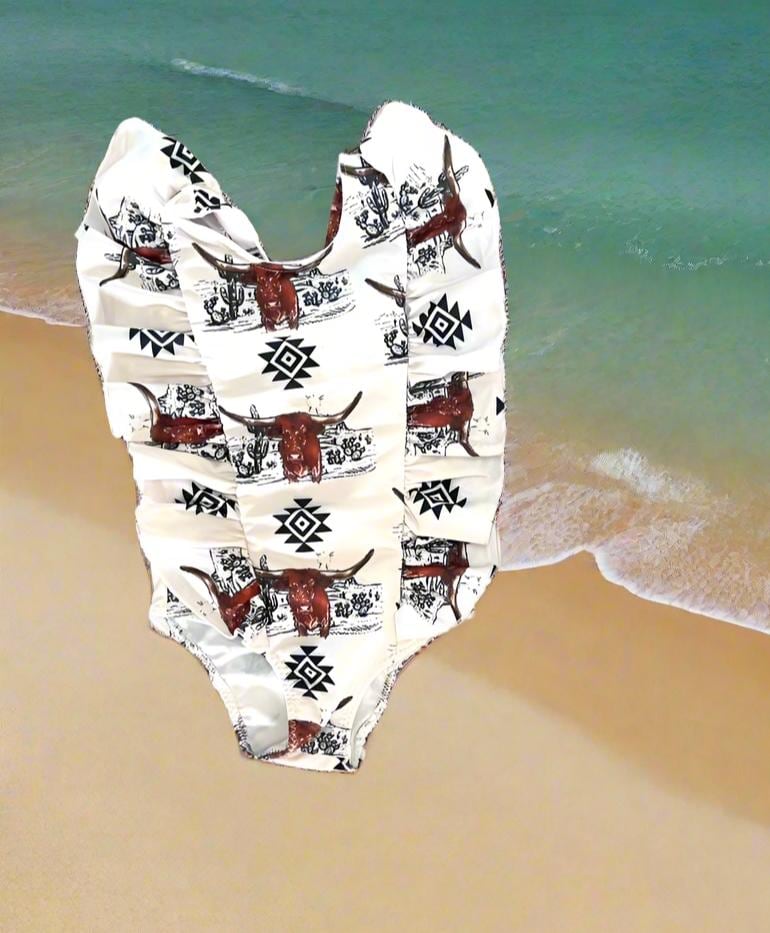 Sibling Western Swimsuits, Longhorn Steer Swimsuits