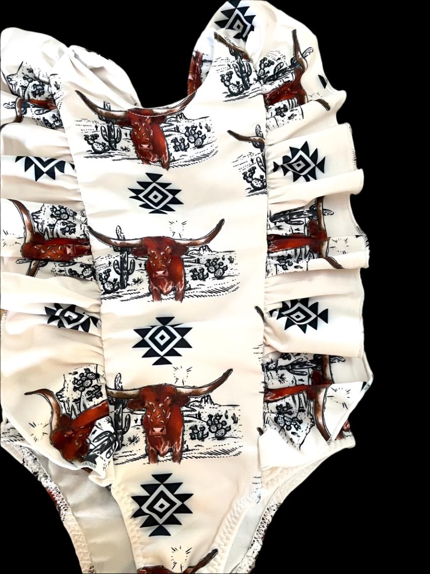 Sibling Western Swimsuits, Longhorn Steer Swimsuits