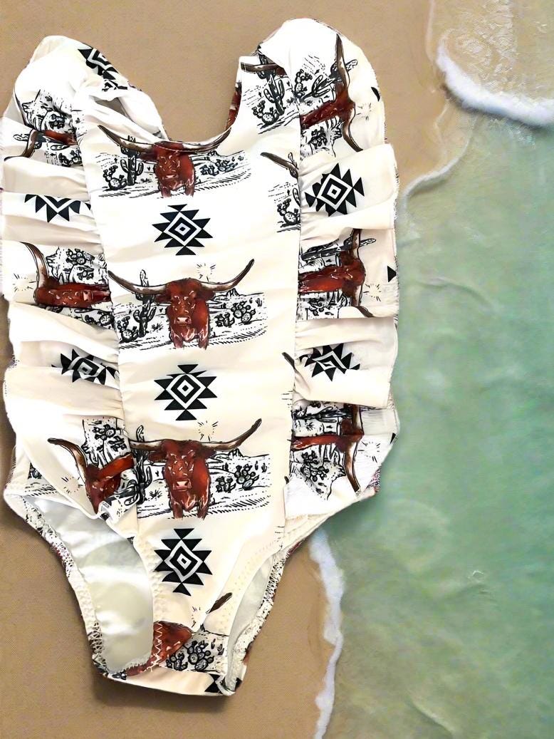 Sibling Western Swimsuits, Longhorn Steer Swimsuits