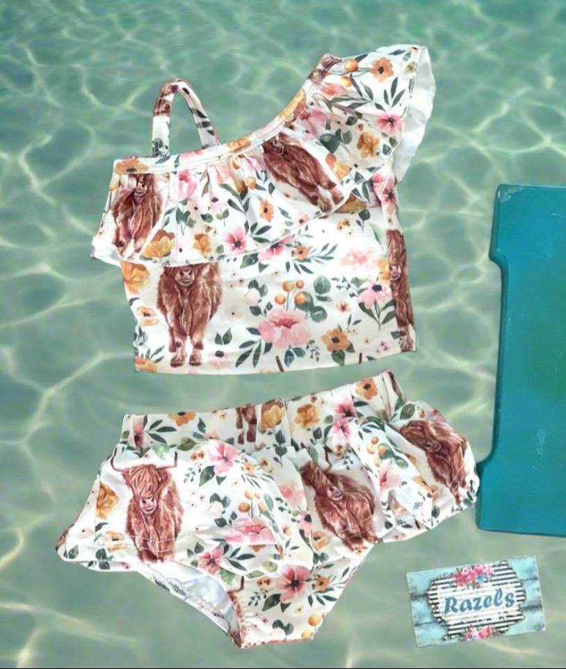 Highland Cow Swimsuit for baby Girls, Cow Swimsuit