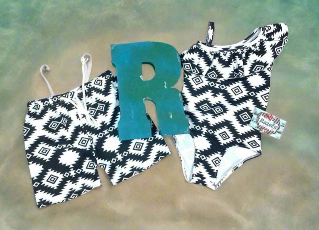 Matching Kids Swimsuits, Western Black and White Swimsuits
