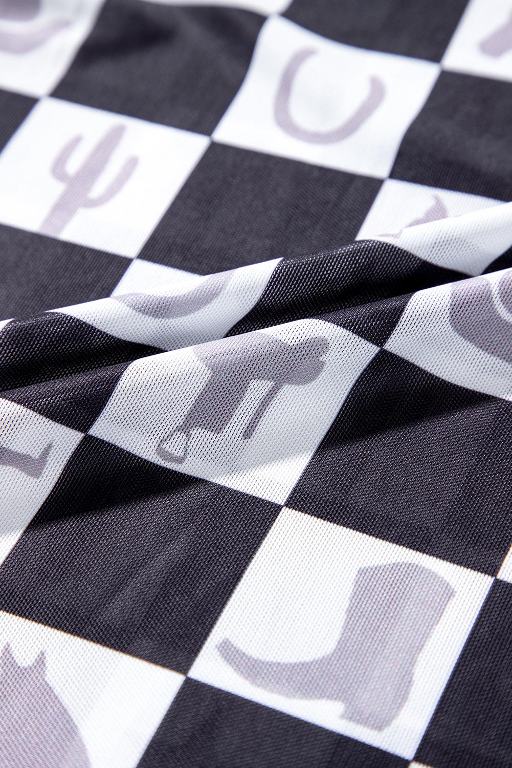 Western MOTIF Shirt | SHEER Checkerboard Top | Layering Top | BODYCON | Cowgirl Shirt