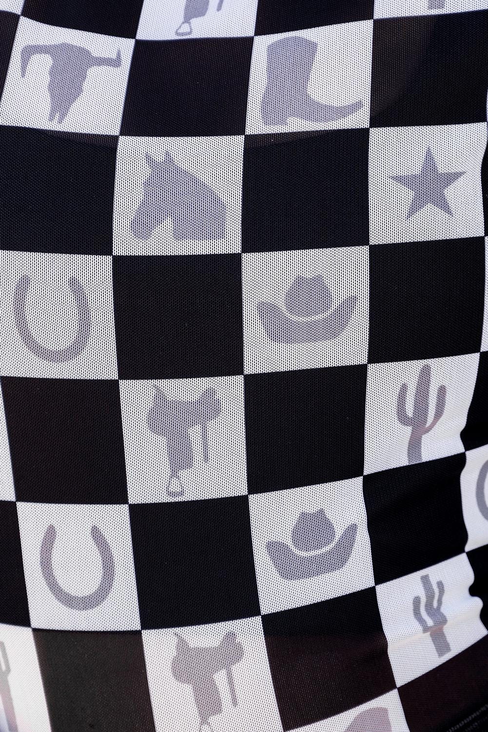 Western MOTIF Shirt | SHEER Checkerboard Top | Layering Top | BODYCON | Cowgirl Shirt