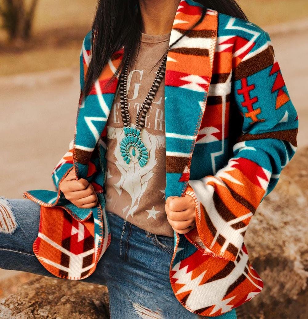 Southwestern Aztec Jacket | Tribal Cardigan | Western Blazer | Lightweight Spring Cardigan