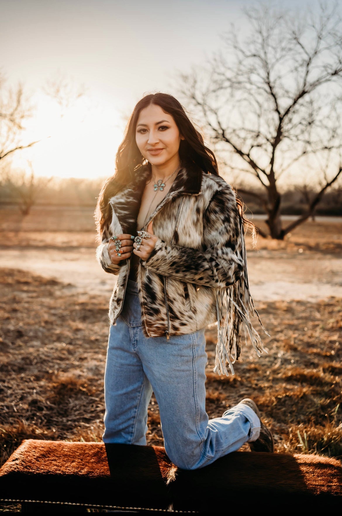 Cowhide fringe jacket