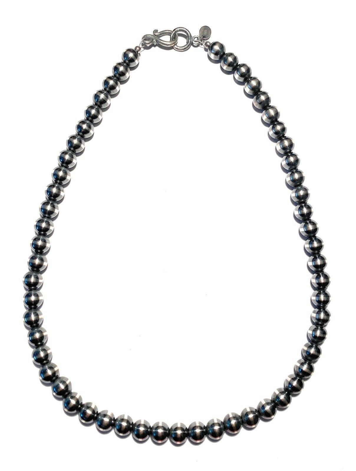 Handcrafted 8mm Sterling Silver Pearl Style Beaded Necklace