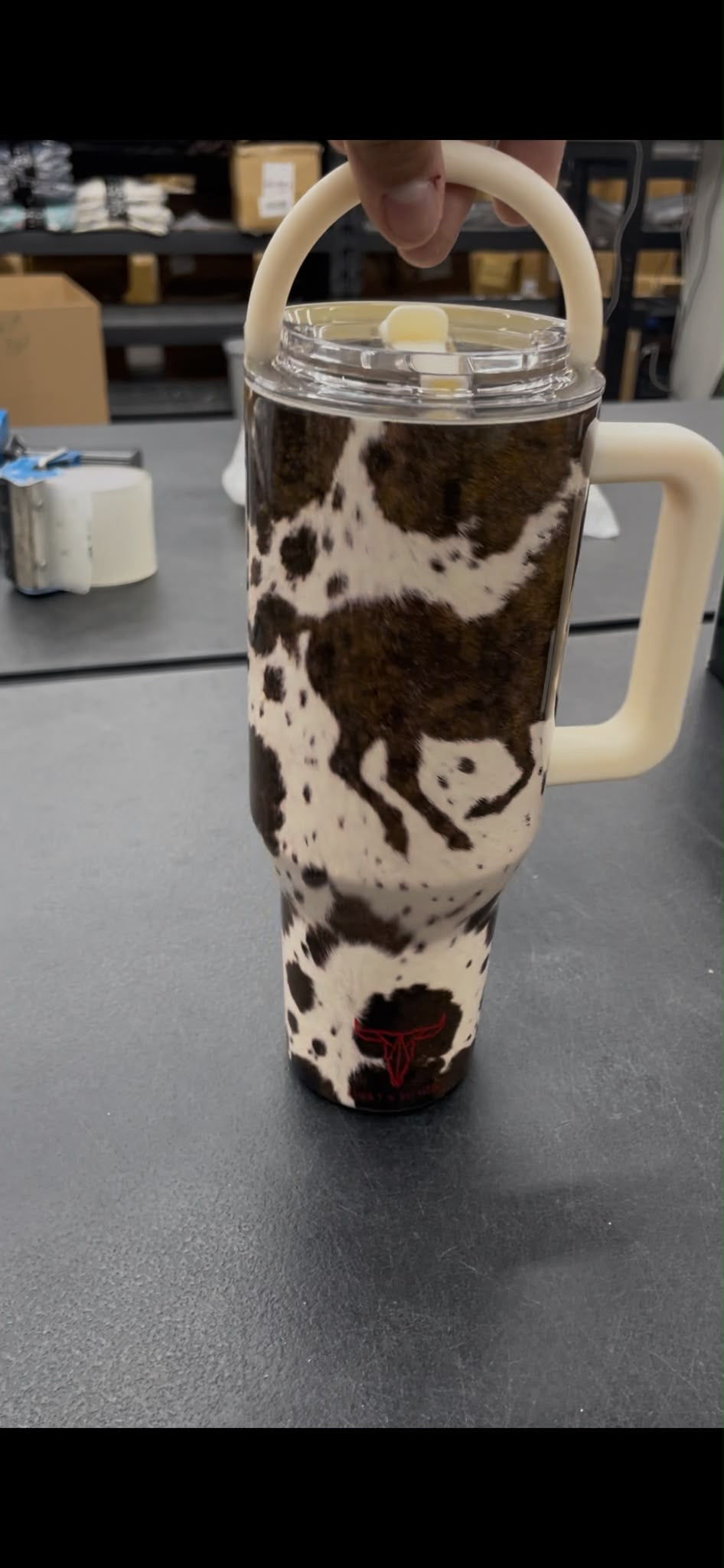 Lucky & Blessed cowhide print 40 oz flip-straw tumbler