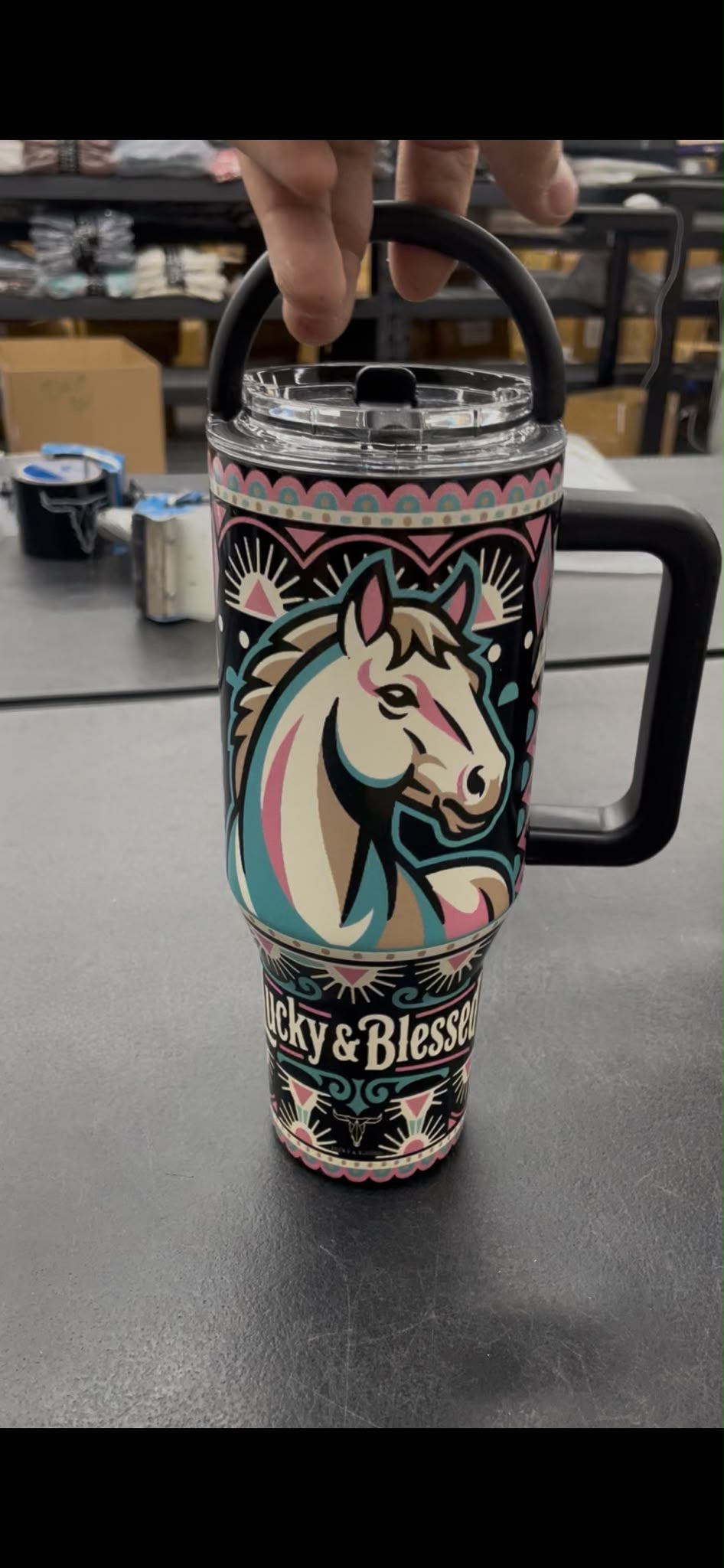 Lucky & Blessed pastel horse 40 oz flip-straw tumbler
