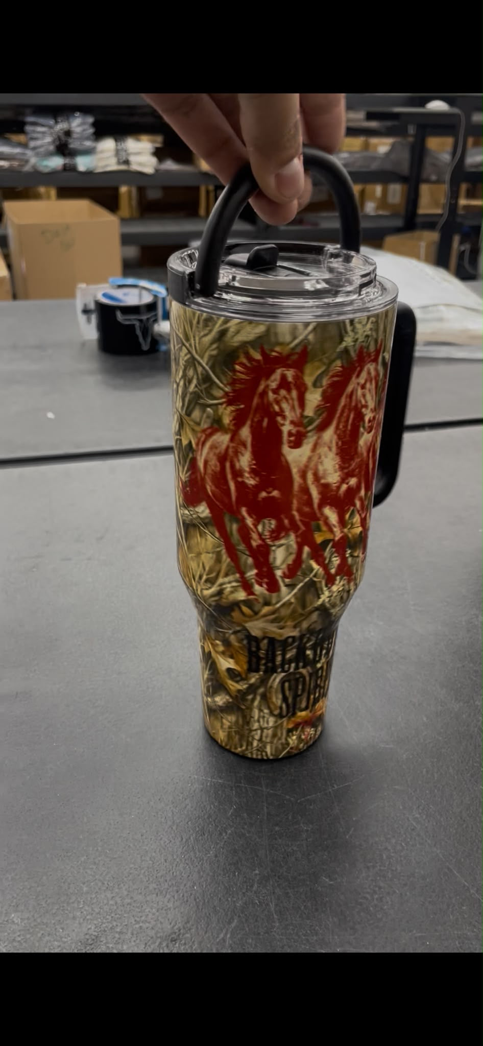 Lucky & Blessed running horses camo 40 oz flip-straw tumbler