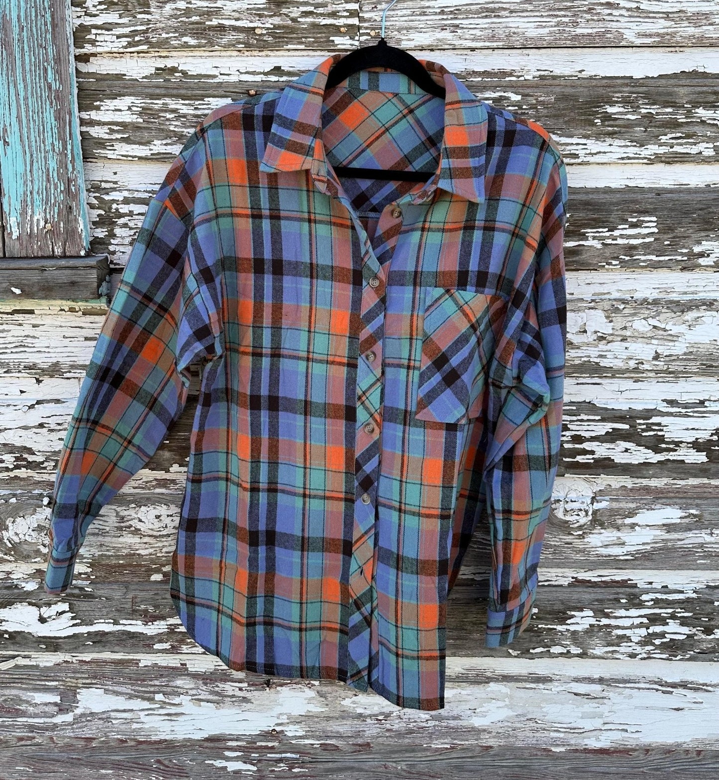 Women's Fall Plaid Shirt | Oversized Button Down | Red or Orange Cotton Flannel | FREE Shipping