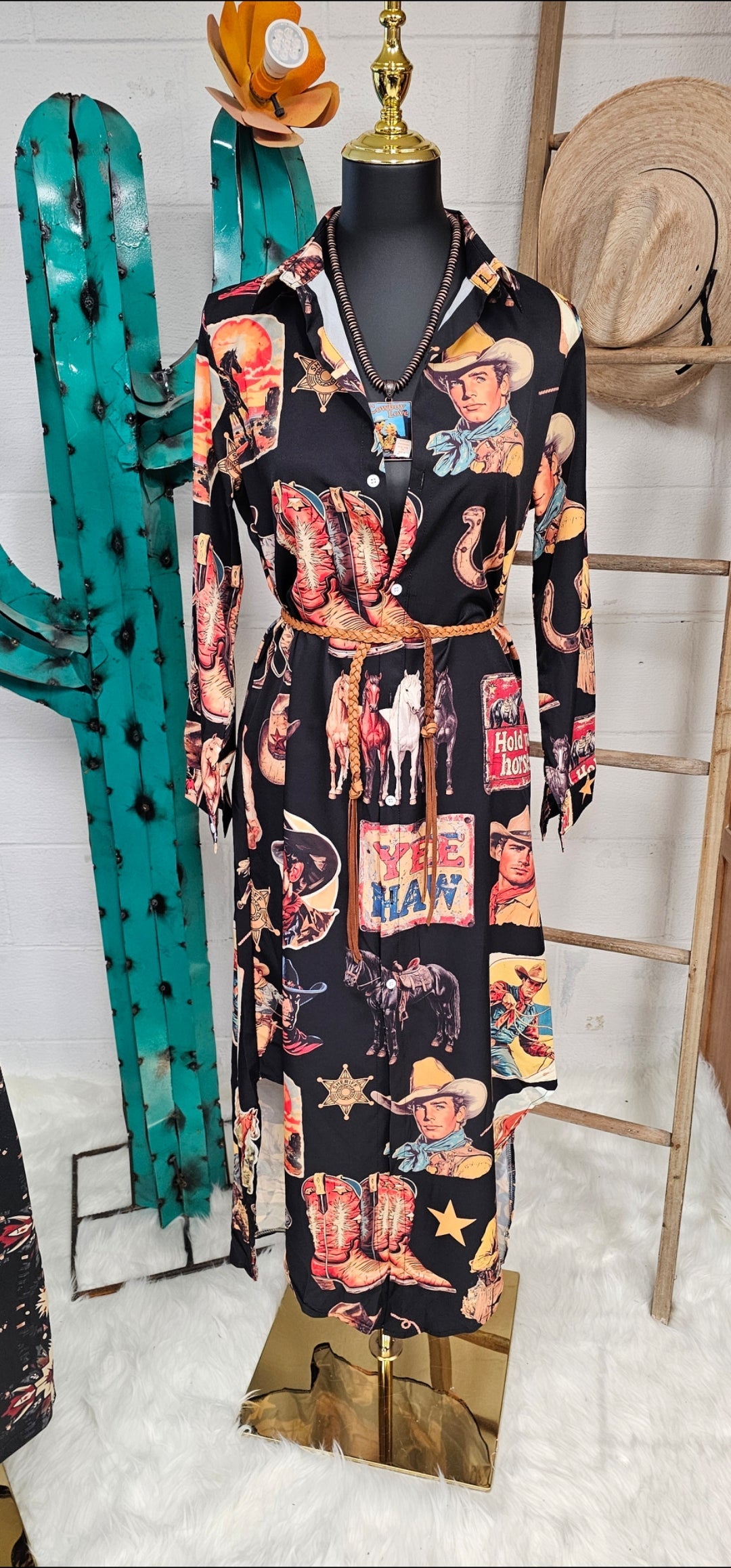 Vintage Cowboy Collage Western Duster Dress