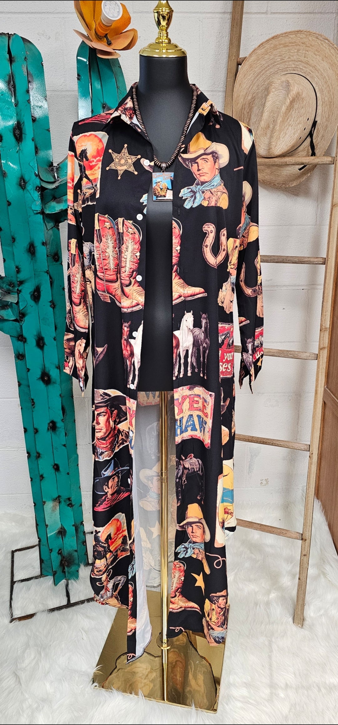 Vintage Cowboy Collage Western Duster Dress