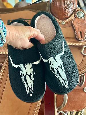 SKULL SLIPPERS, Longhorn Skull, Cow Slippers