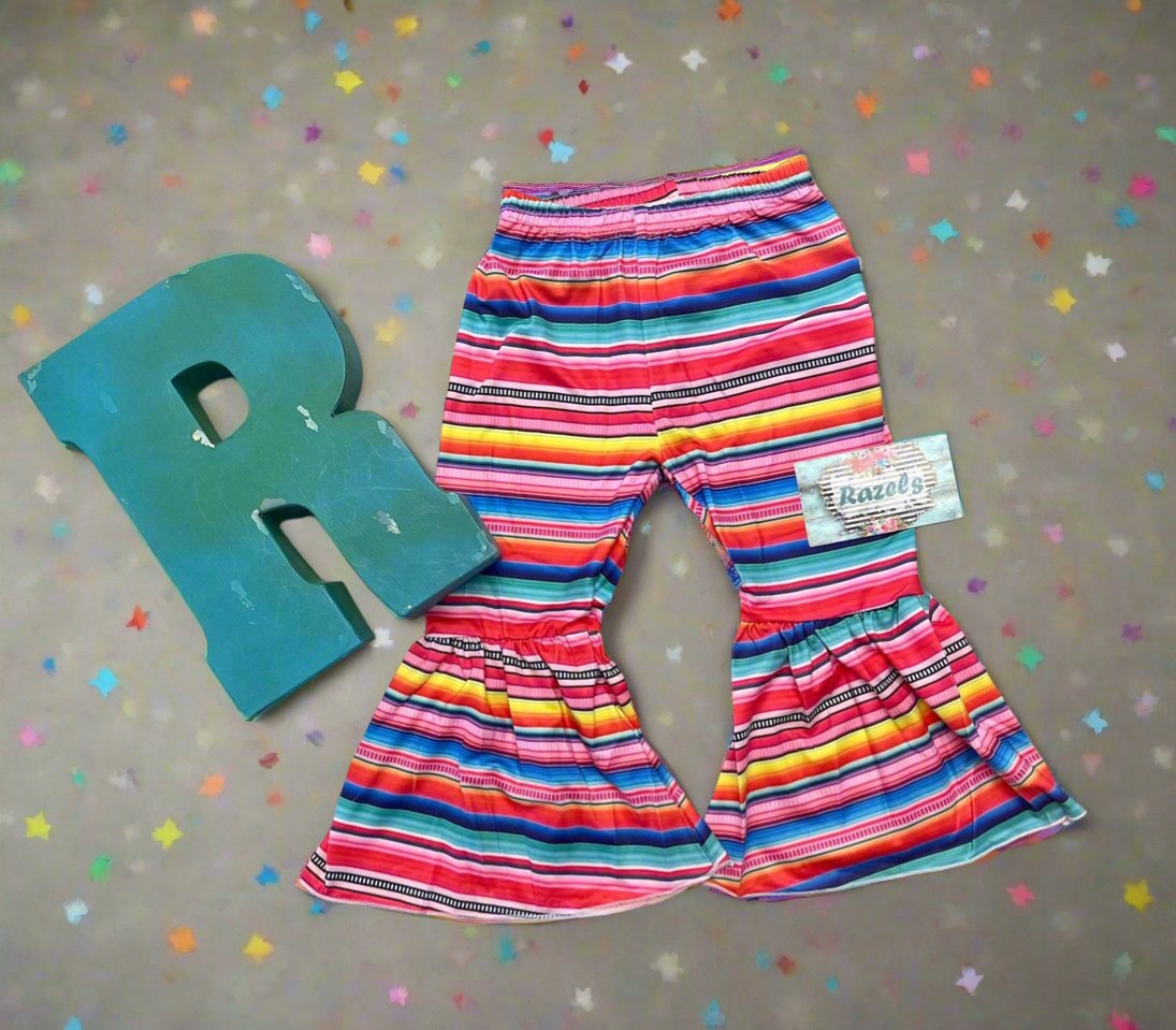 STAY WILD Shirt, Serape Bell Bottoms, Fringed Shirts, Girls Bell Bottom Set,