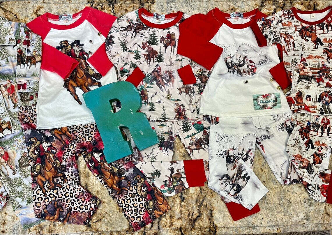 White Christmas Pajamas, Western Christmas Sleigh Ride