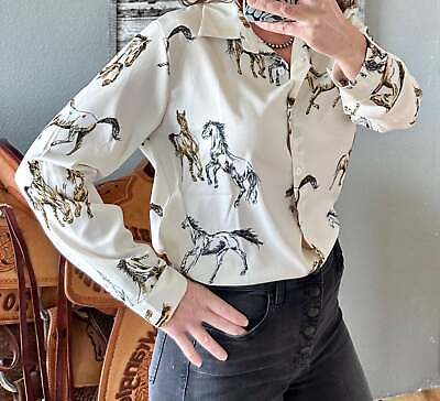Women's Horse Shirt, Wild Horse Western Blouse, Cowgirl Button-Up Top, Rodeo Outfit, Country Concert Shirt, Western Cowgirl Clothing