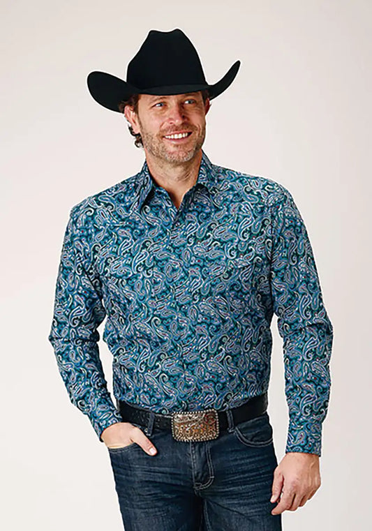 Roper Forest Canyon Paisley (Blue) - Men's Western Shirt
