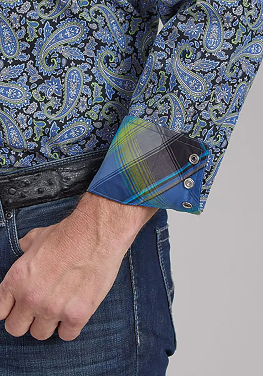 Roper Deep Cobalt Paisley (Blue) - Men's Western Shirt