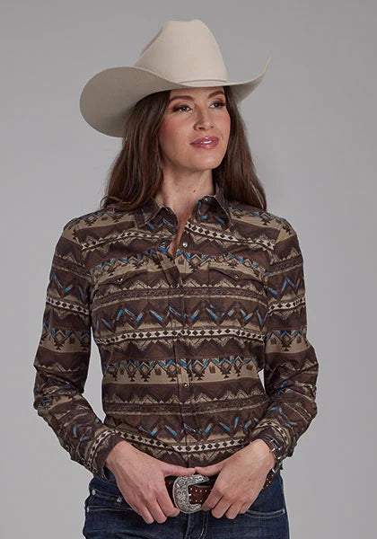 Roper 2175 Distressed Aztec (Brown) - Women's Western Shirt