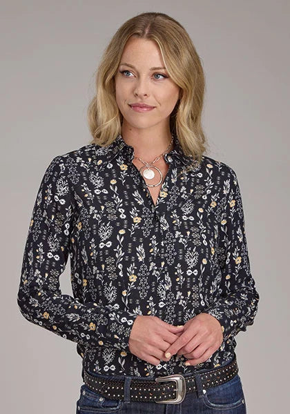 Roper 2422 Vintage Floral (Black) - Women's Western Blouse