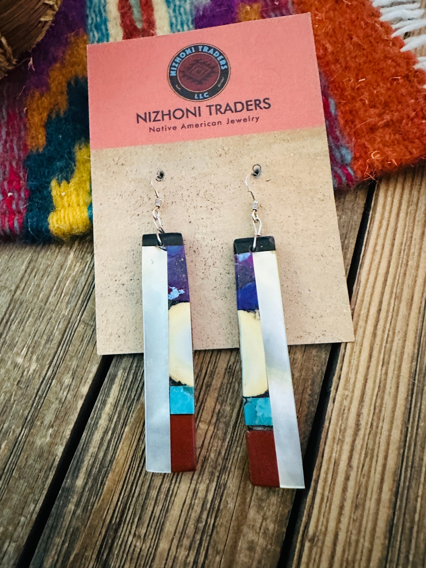 Handcrafted Multi Stone Inlay Slab Dangle Earrings