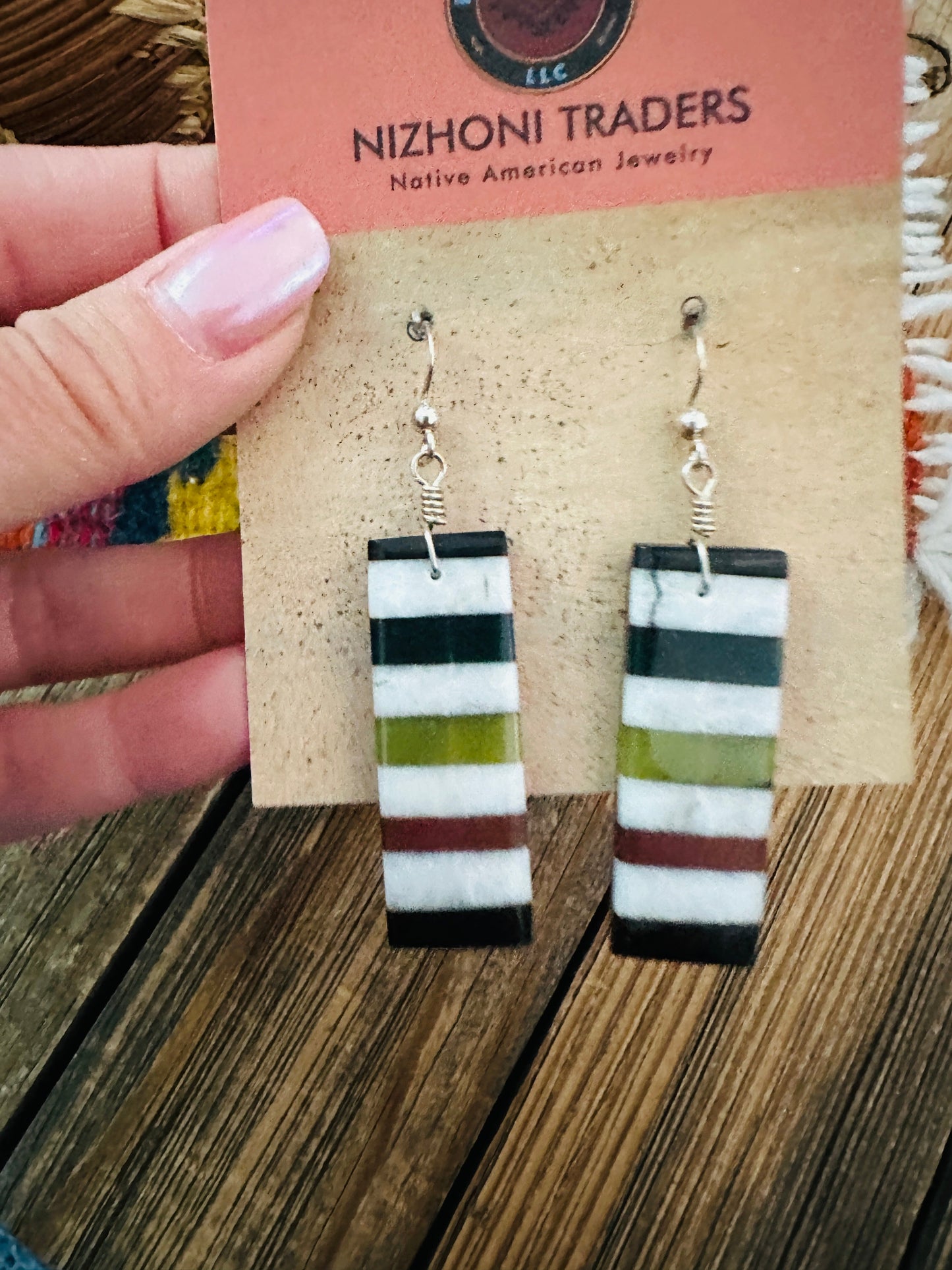 Handcrafted Multi Stone Inlay Slab Dangle Earrings