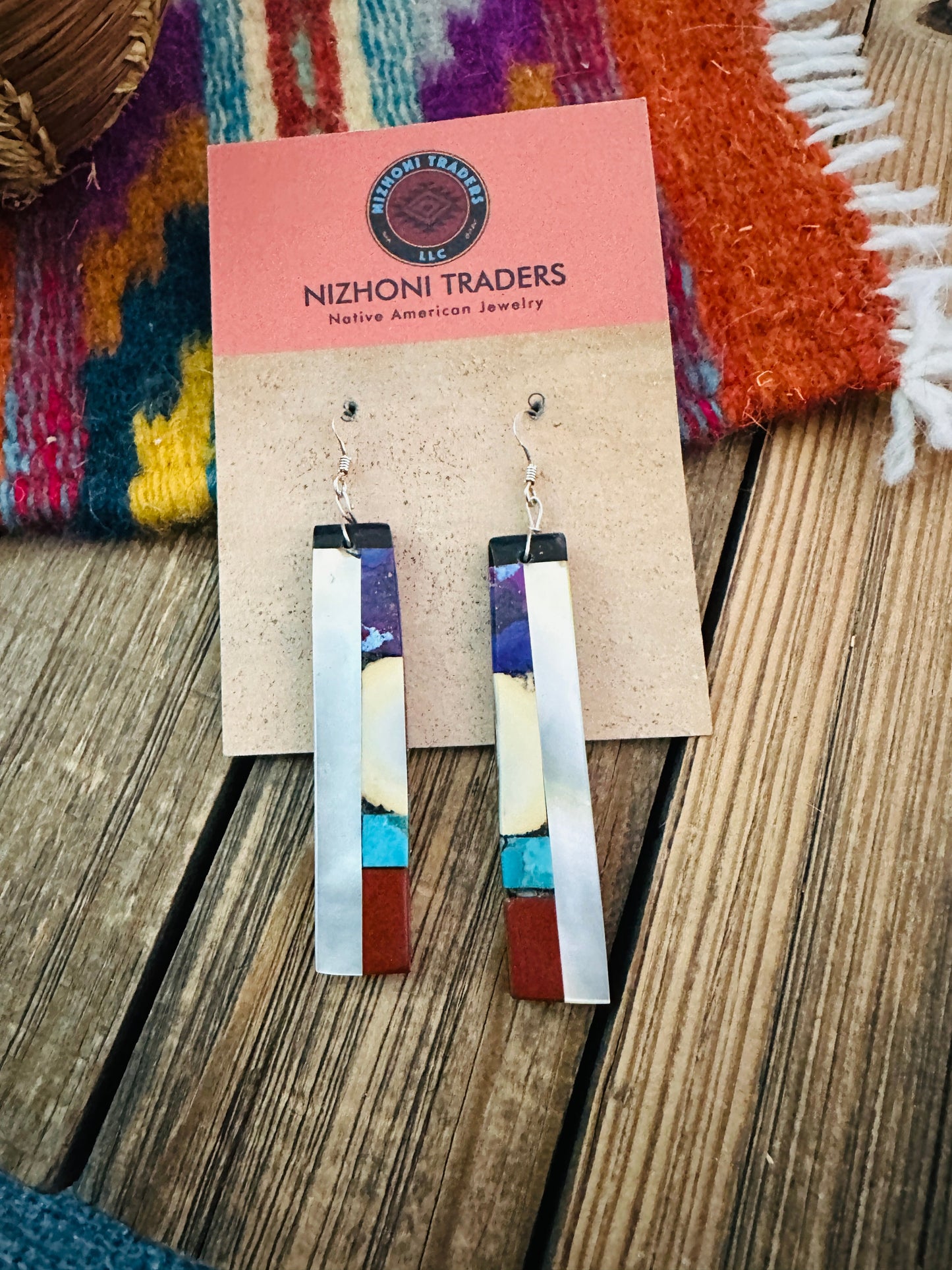 Handcrafted Multi Stone Inlay Slab Dangle Earrings