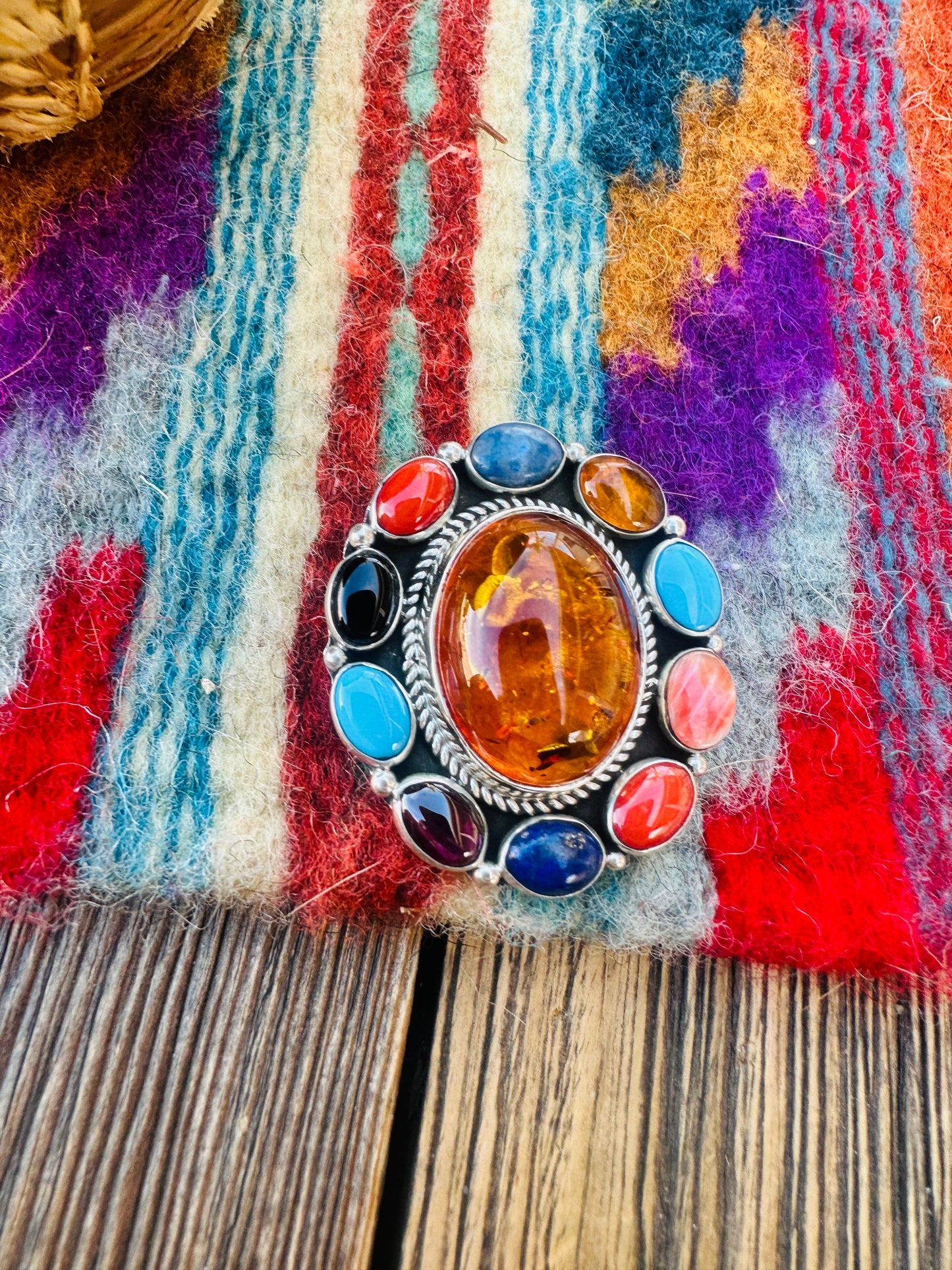 Handcrafted Sterling Silver and Multi Stone Cluster Brooch/ Pendant