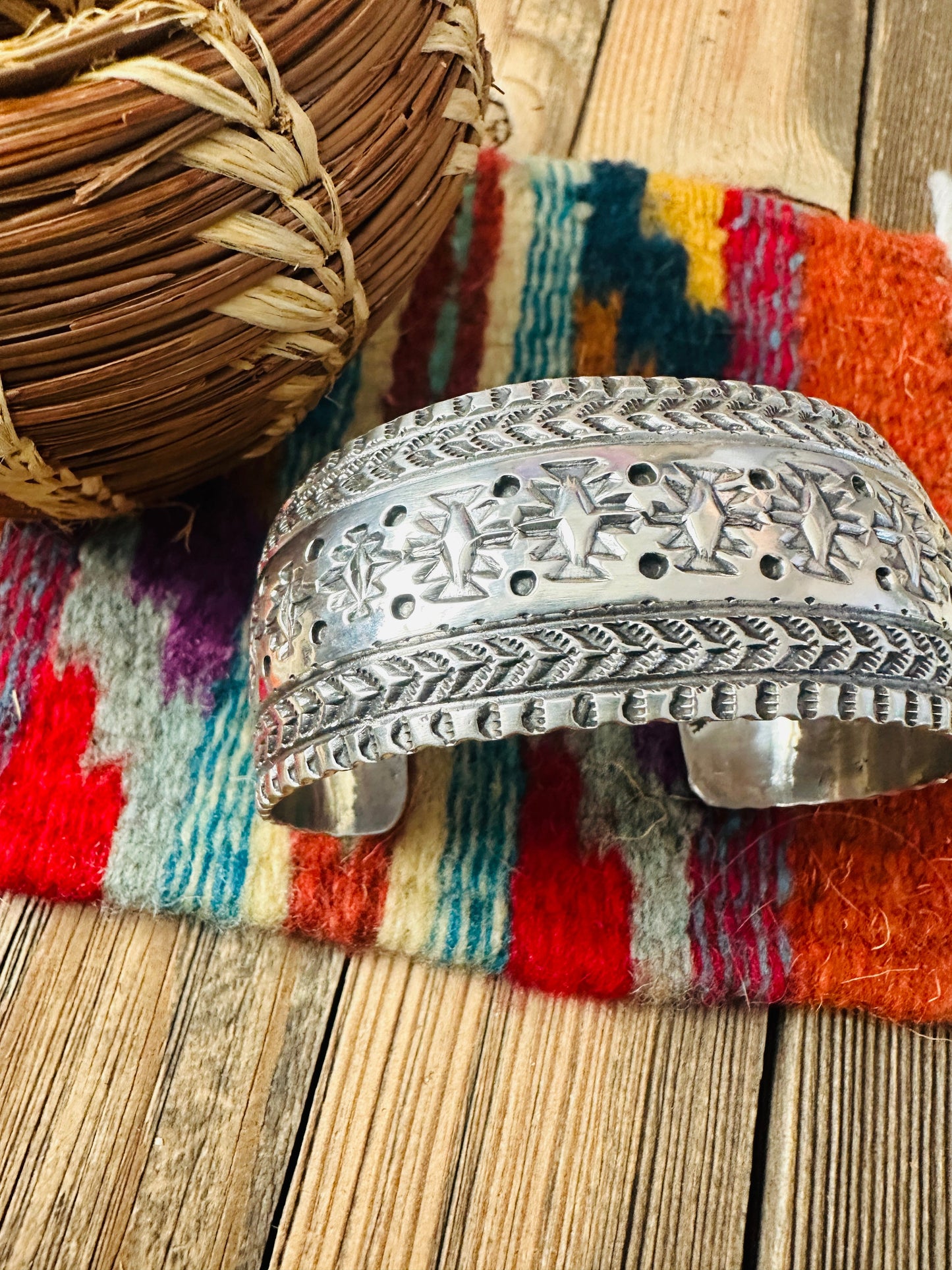 Handcrafted Old Pawn Sterling Silver Cuff Bracelet