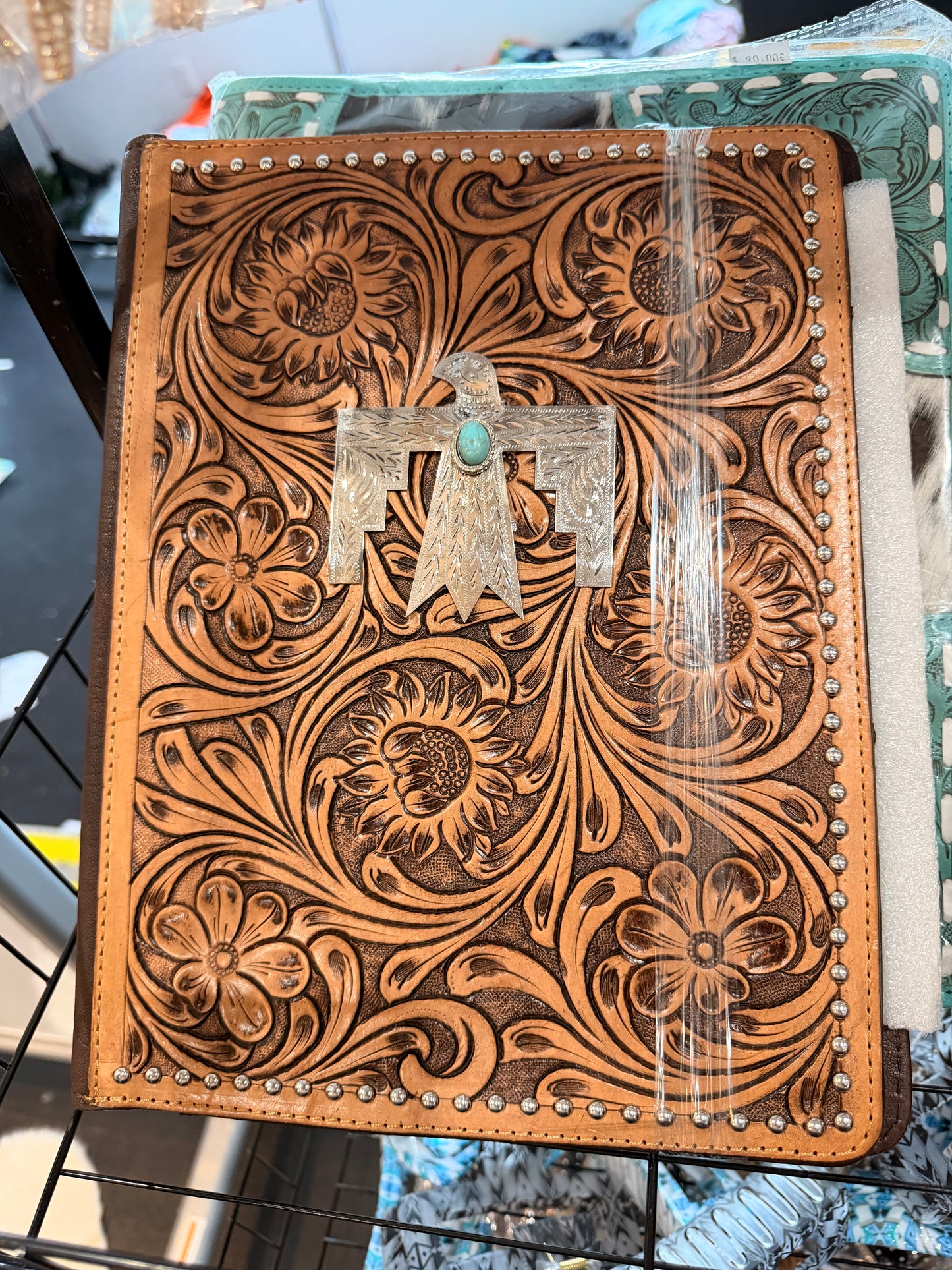 Portfolio - Genuine Leather Hand tooled with Thunderbird