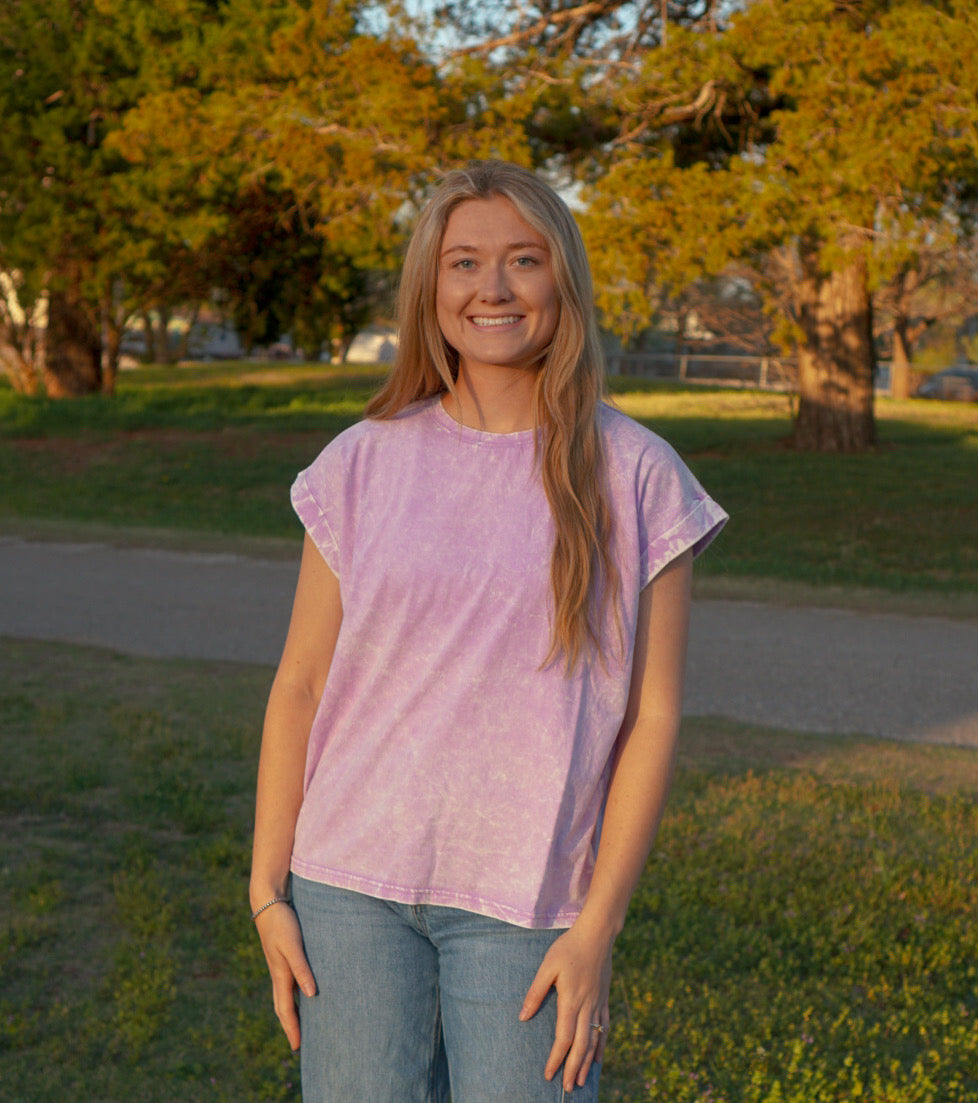 Lavender Crinkle Washed Short Sleeve Top