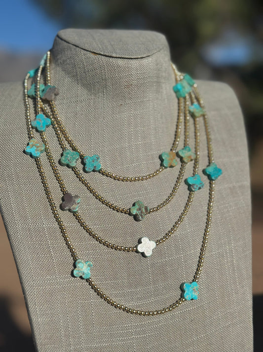 Cle’vara Turquoise, Gold & Sterling Silver Beaded Necklace