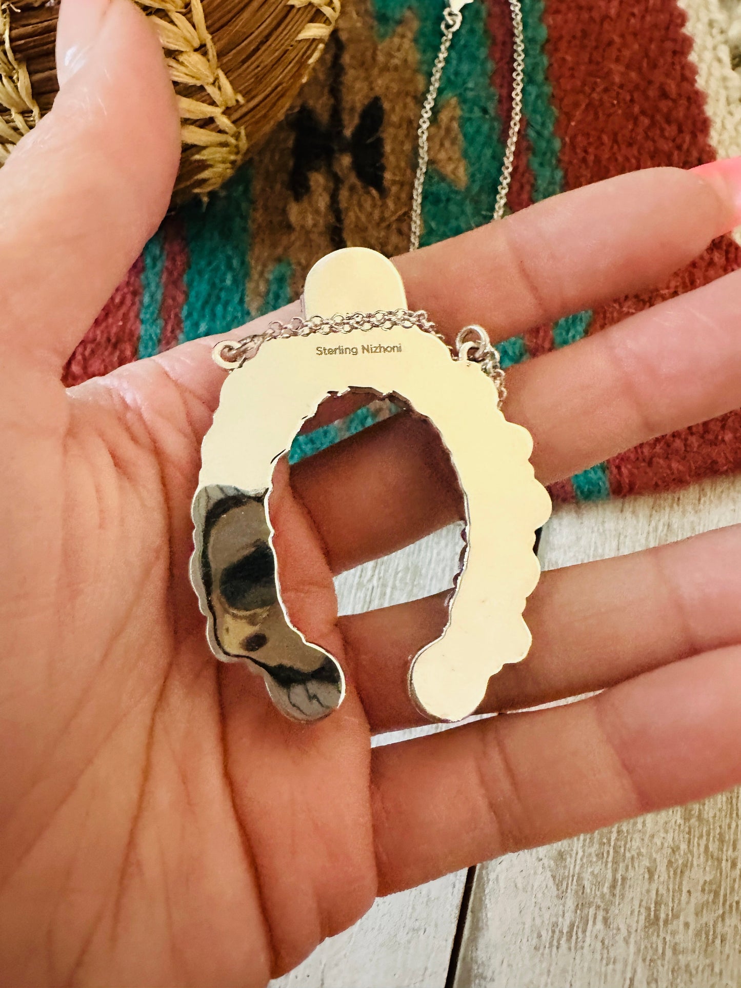 ** Christmas Collection ** Handmade Sterling Silver, Turquoise & Coral Naja Necklace Signed Nizhoni