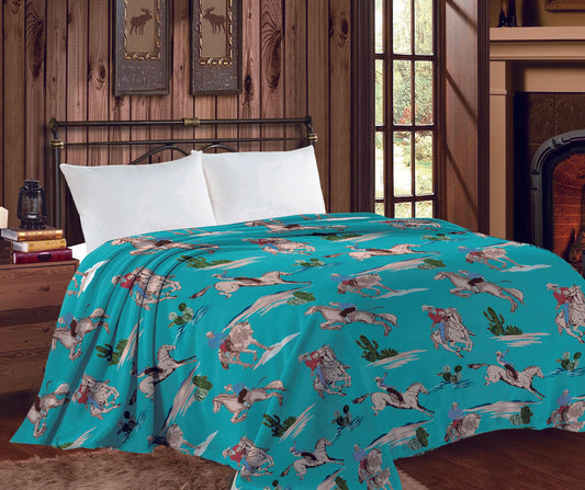 Thin Throw Blanket - Turquoise Rodeo