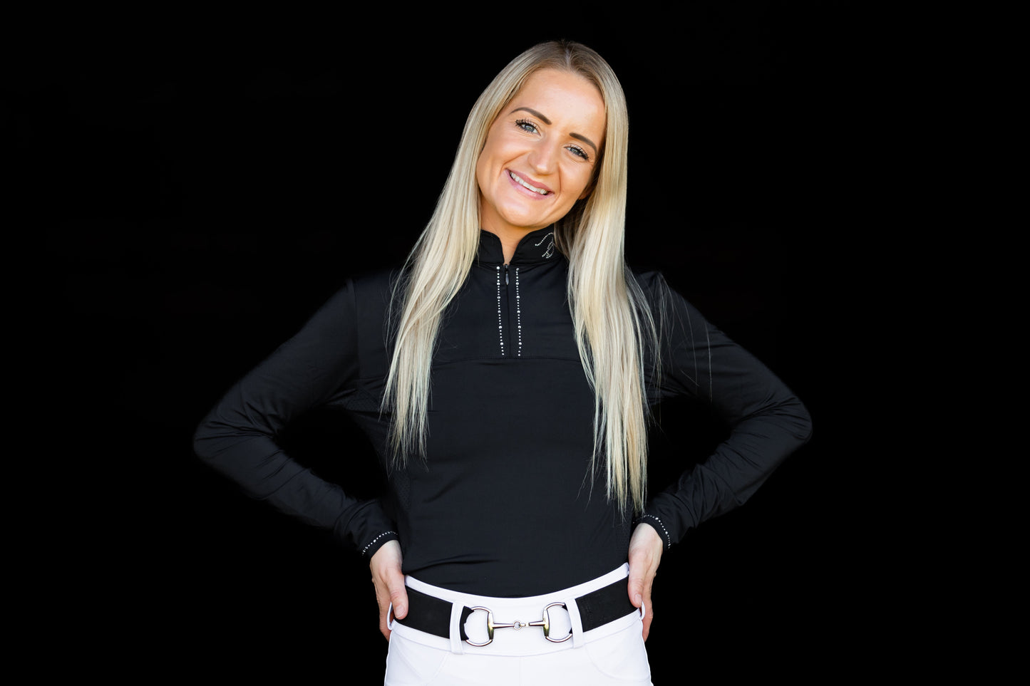 Black Longsleeve 1/2 Zip Crystals