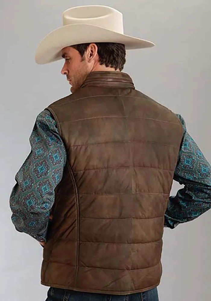 Stetson Suede Puffer Vest (Brown) - Men's Leather Vest