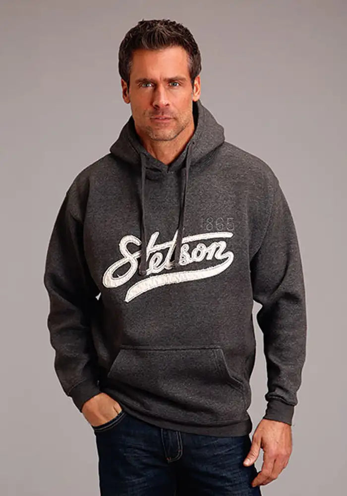 Stetson 1865 Applique Script (Grey) - Men's Hoodie Sweatshirt