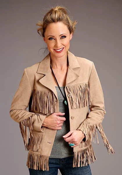 Stetson Fringed Button Front (Khaki) - Women's Suede Jacket