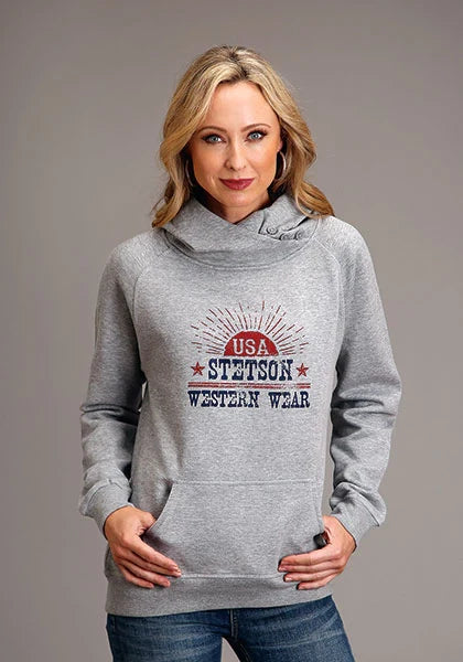 Stetson USA Sunburst Logo (Grey) - Women's Hoodie Sweatshirt