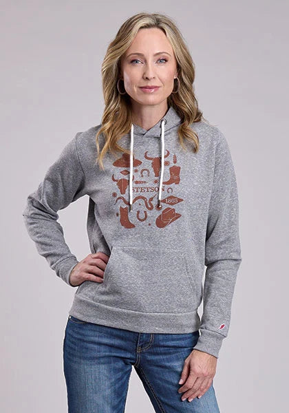 Stetson Western Print (Grey) - Women's Hoodie Sweatshirt