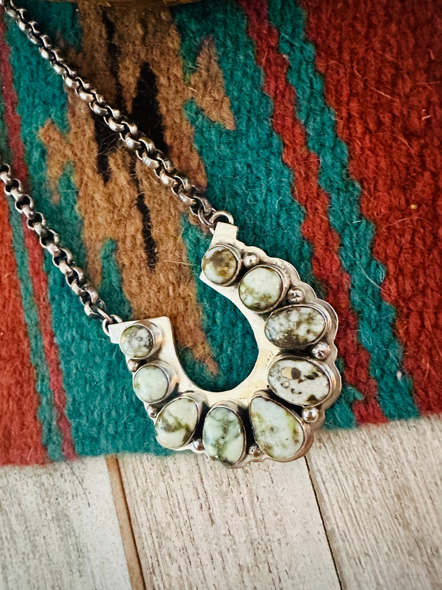 Handcrafted Beaded Sterling Silver & Palomino Turquoise Horseshoe Necklace