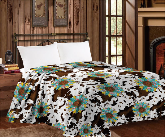 Thin Throw Blanket - Sunflowers Cowprint