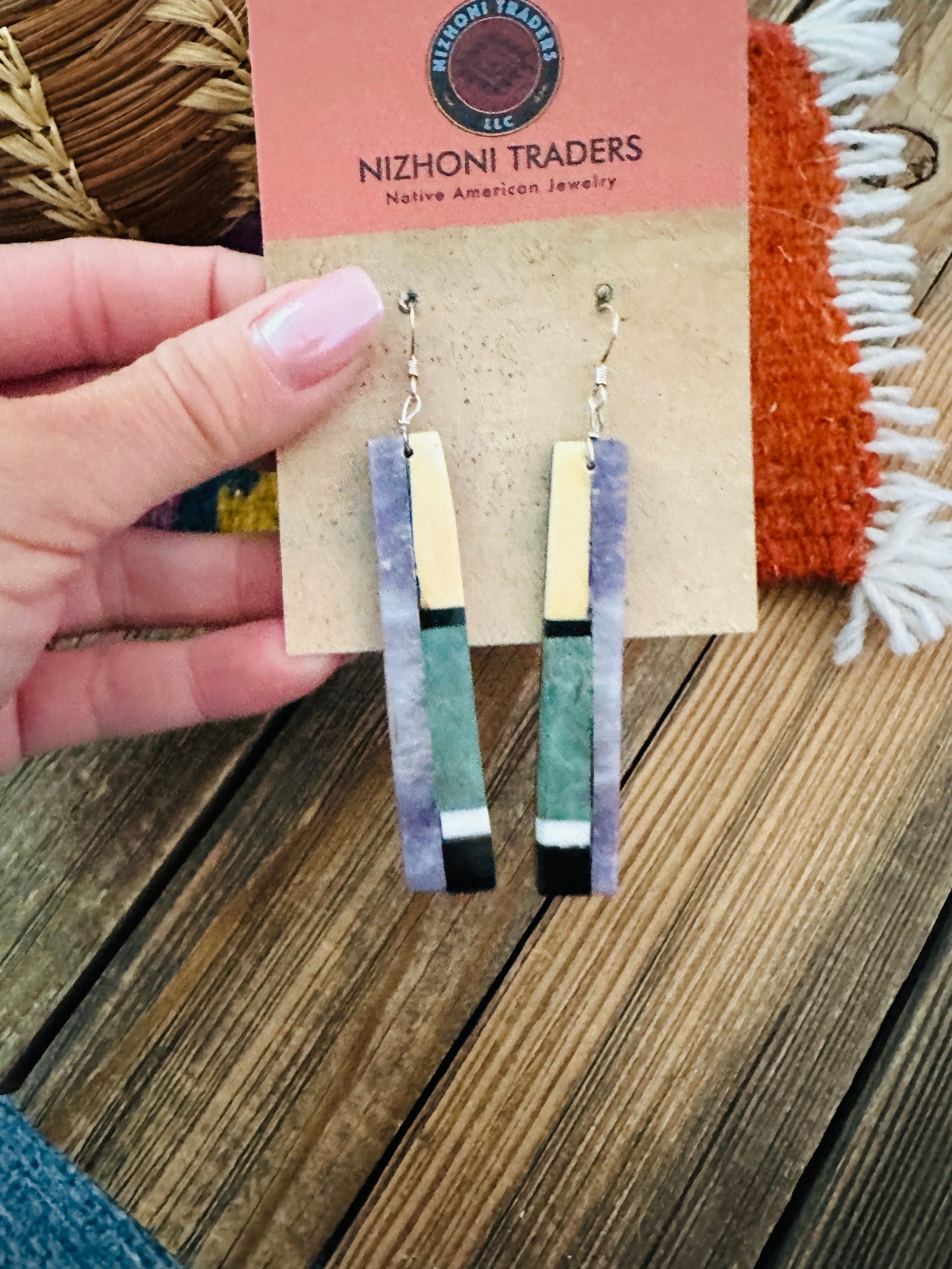 Handcrafted Multi Stone Inlay Slab Dangle Earrings