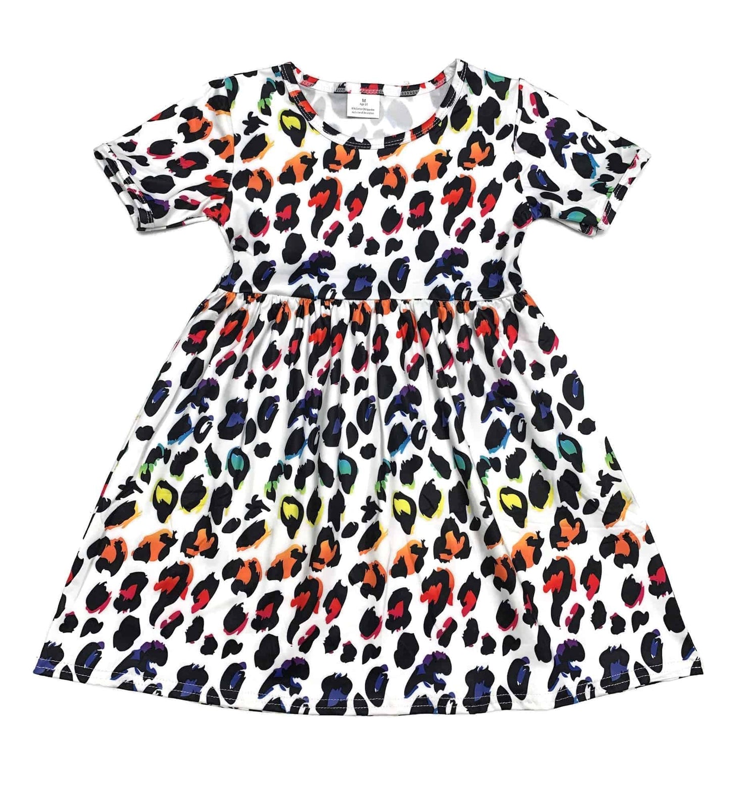 Rainbow Leopard Short Sleeved Milk Silk Dress