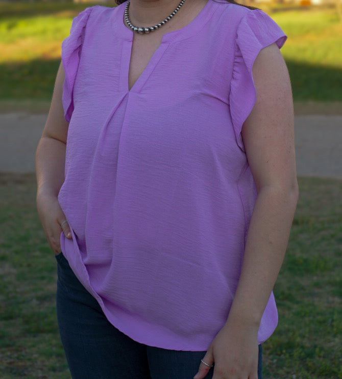 Lavender - Ruffled Sleeve High Low Top